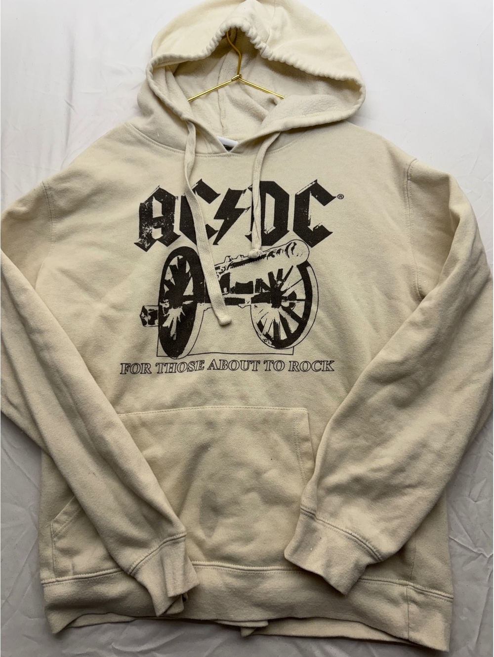 AC/DC "For Those About To Rock" Graphic Hoodie - Cream / Beige Large